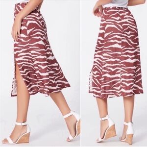 VGUC Paige slit front midi skirt ivory white brown size 2